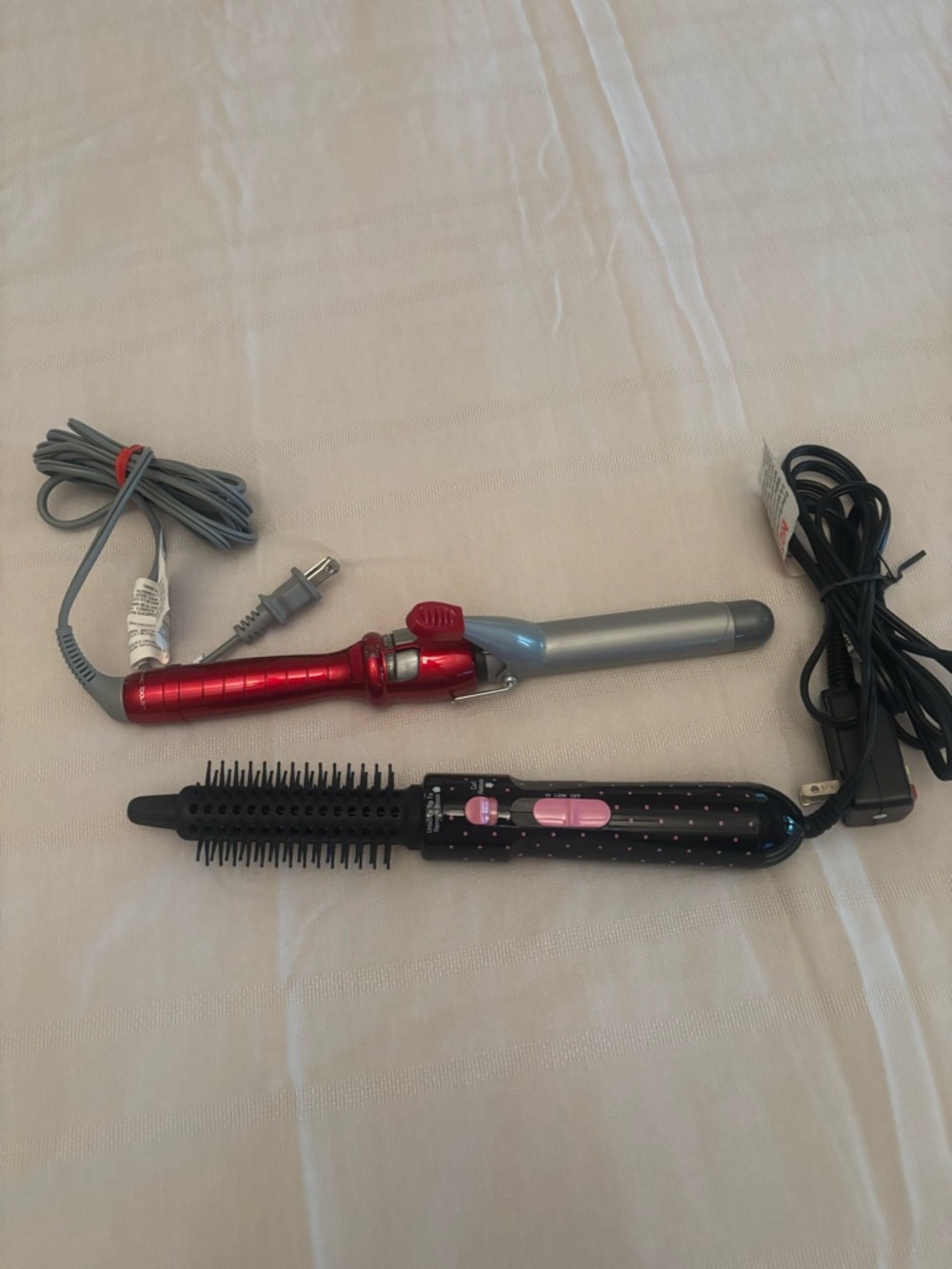Red and Silver Curling Iron with Black and Pink Heated Brush